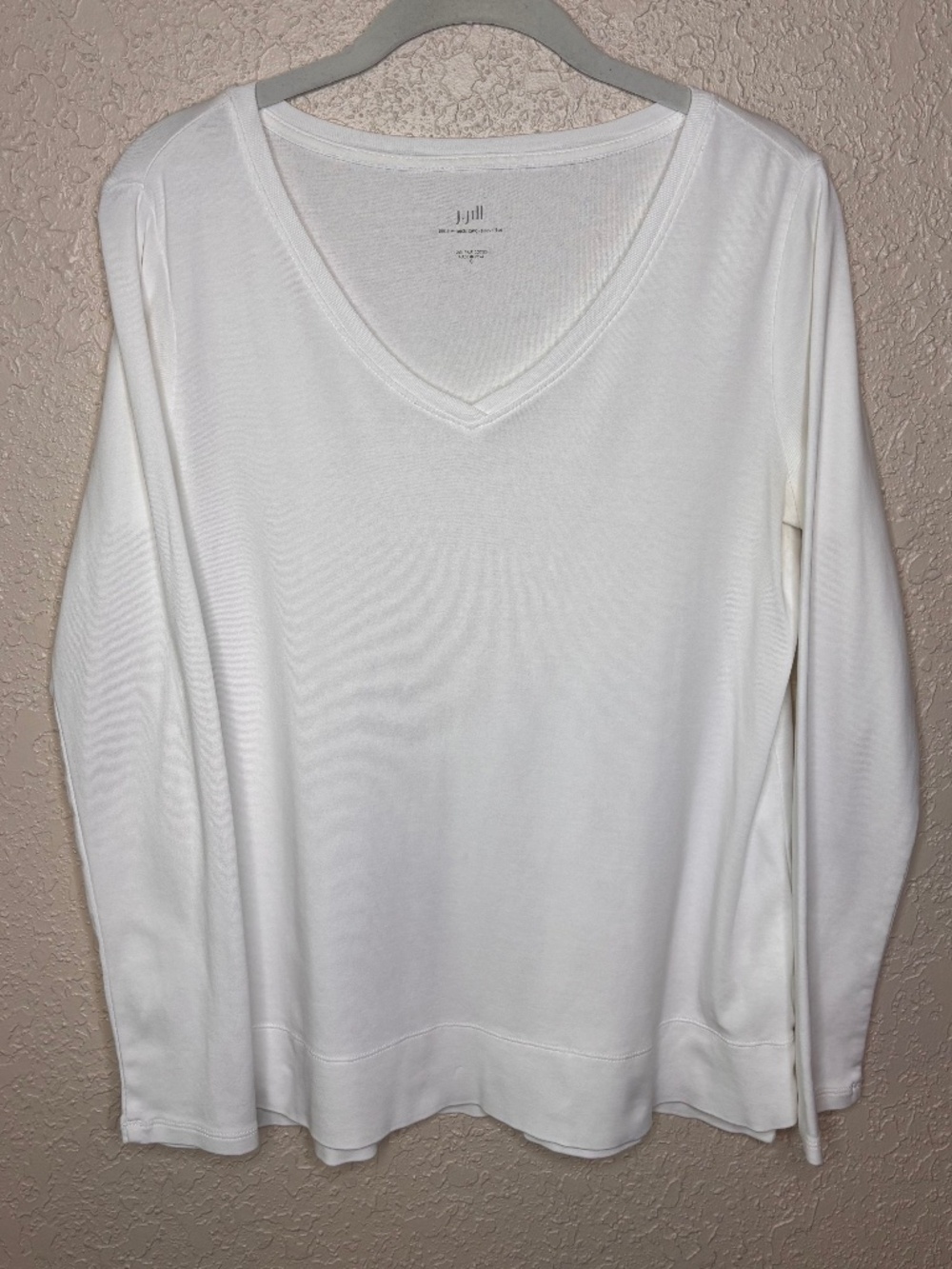 J. Jill White Pima Cotton V-Neck Long Sleeve Tee Shirt Top Women's Size Small
